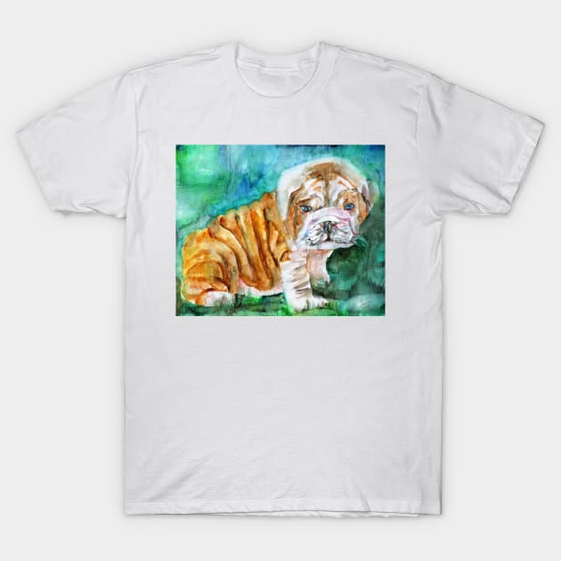 BULLDOG PUPPY  - watercolor portrait T-Shirt by lautir